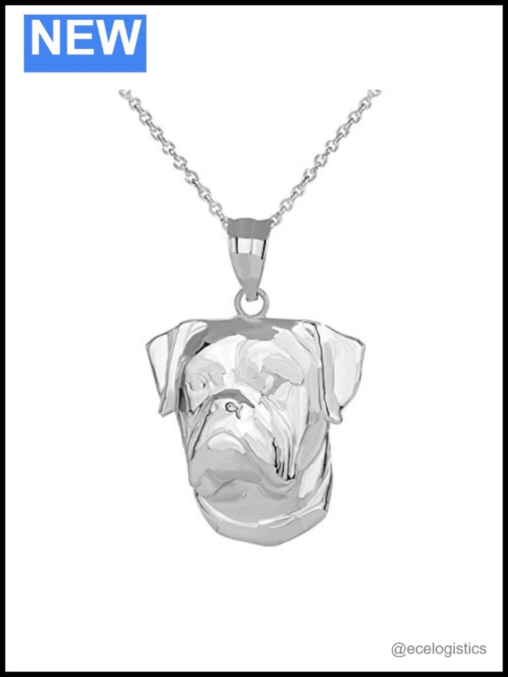 Sterling Silver English Bulldog Pendant Necklace 18" Rolo Chain